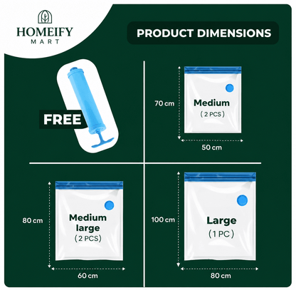 6 Pcs Vacuum Storage Bags Set - Homeify Mart