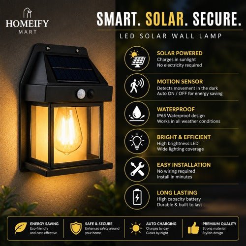 LED Solar Wall Lamp – Waterproof Outdoor Light - Homeify Mart