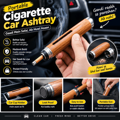 🚗 Portable Car Ashtray – Premium Wooden Finish - Homeify Mart